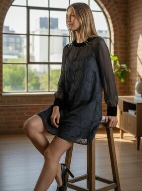 Maje Silk/ Cotton  Black Mini Dress